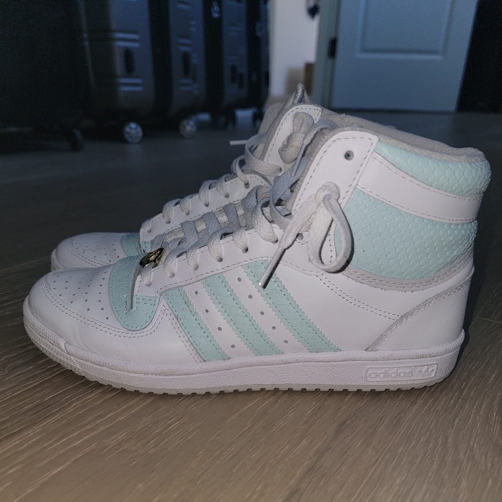 Tiffany blue Adidas high top sneakers